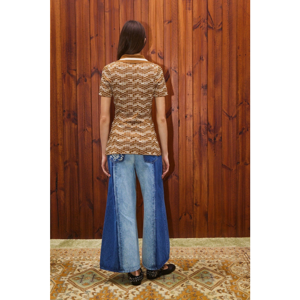 NWT Alemais Jacones Spliced Denim Jean Indigo Wide Leg Embroidered AU 10 US 6 - Picture 4 of 13